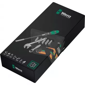 Kraftform Kompakt F 1, para instaladores de janelas, 35 peças, conjunto de ferramentas preto/verde, incl. catraca de bits Zyklop Mini 1, 1/4