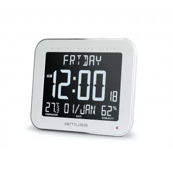 Relógio digital de parede/mesa muse M-090 WMC — LCD retangular, 220×177,5×24,5 mm, pilha/DC 4,5 V