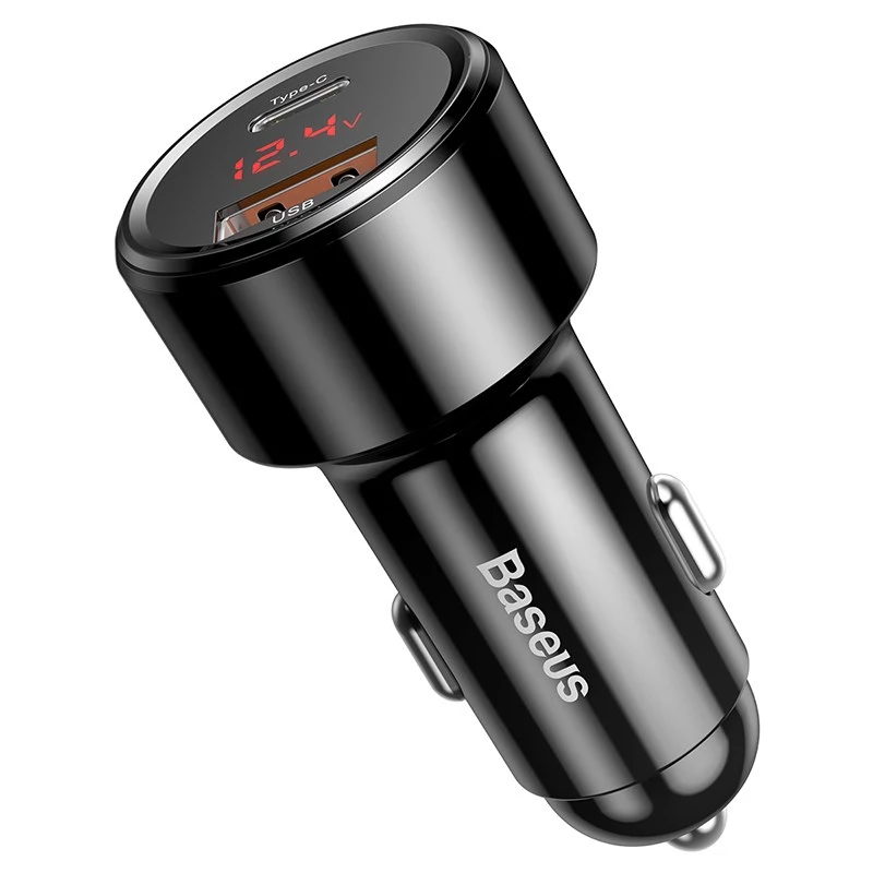 Carregador de automóvel Baseus CCMLC20C-01 universal preto carregamento rápido 12-24V