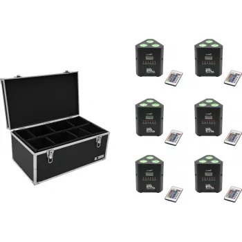 Conjunto de uplights LED a bateria EUROLITE AKKU TL-3 TCL QuickDMX 6x com mala de transporte TDV-1