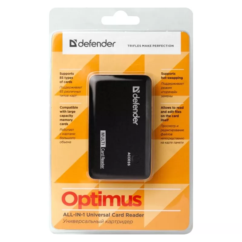 Leitor de cartões Defender OPTIMUS USB 2.0 universal preto