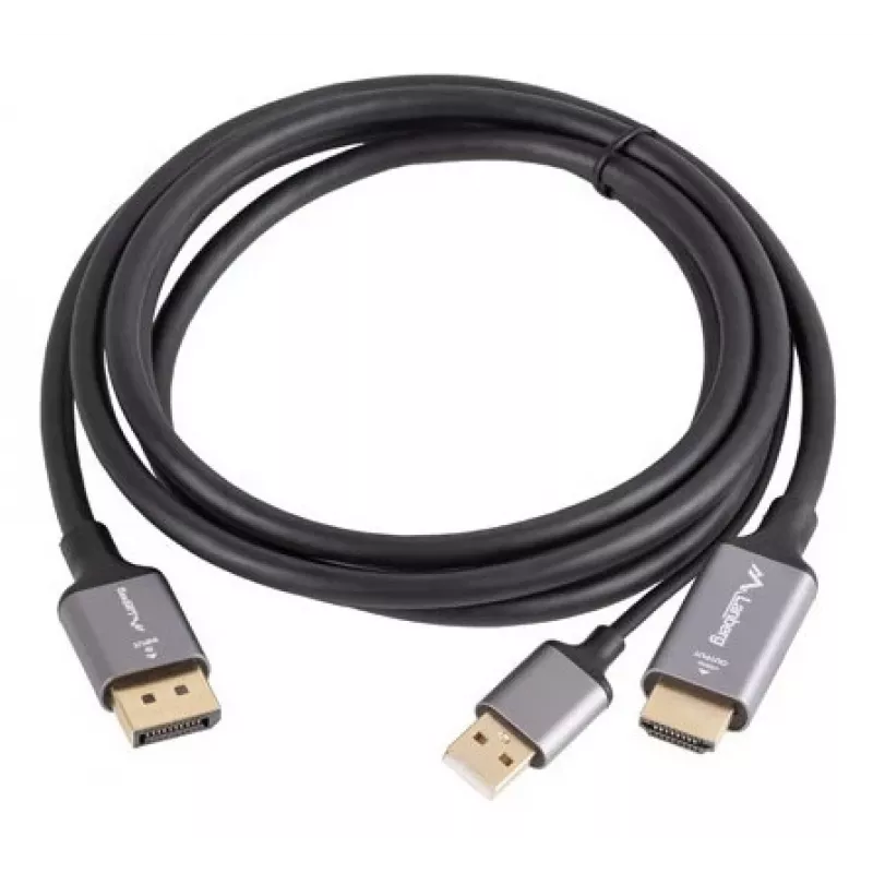 Adaptador de cabo de vídeo Lanberg CA-HDDP-20CU-0018-BK 1,8 m DisplayPort HDMI + USB preto, prateado