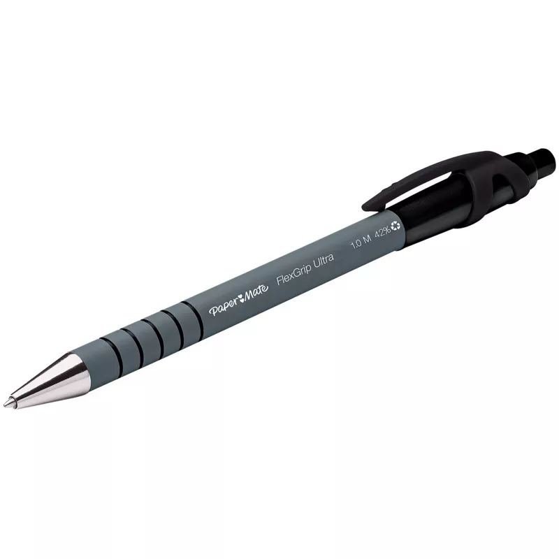 Caneta de esferográfica retrátil com clipe Paper Mate Flexgrip Ultra - preto - 12 unid. - média