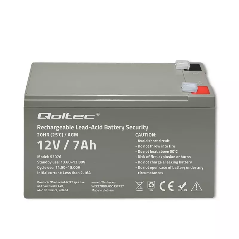 Bateria AGM Qoltec 53076 | 12V | 7Ah | segurança