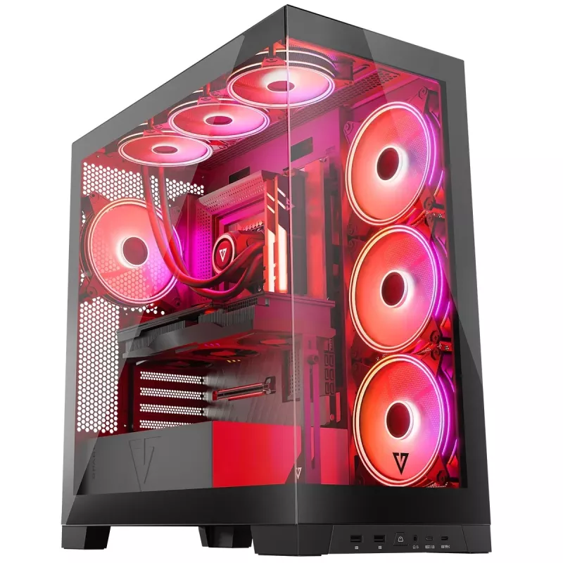 Caixa de PC MODECOM Volcano SPACE APEX ARGB Midi Tower, vidro temperado, USB-C, suporta ATX/microATX/Mini-ITX, GPU até 430 mm, dissipador de CPU até 180 mm