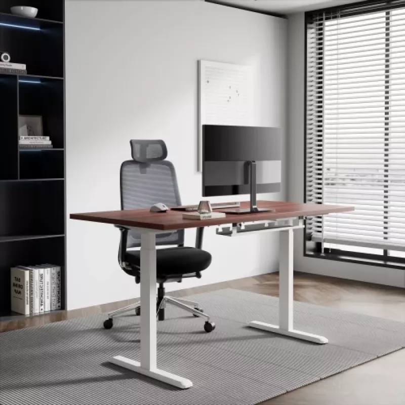 Mesa de altura ajustável Up Up Bjorn branca, tampo M nogueira escura