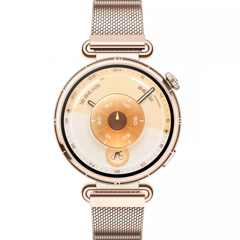Smartwatch HUAWEI WATCH GT6 1,32 polegadas AMOLED, 41 mm, aço inoxidável, dourado, bracelete Milanese, IP69, bateria de 14 dias