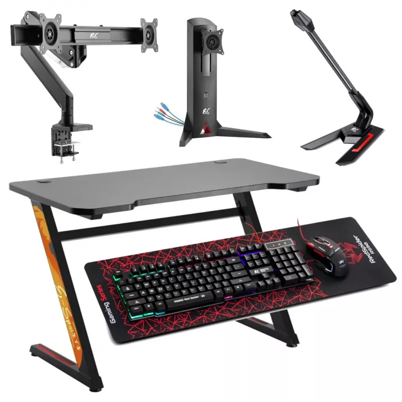 Secretária de gaming NanoRS RS120, design moderno, leve e estável (carga máx. 50 kg), preto e laranja