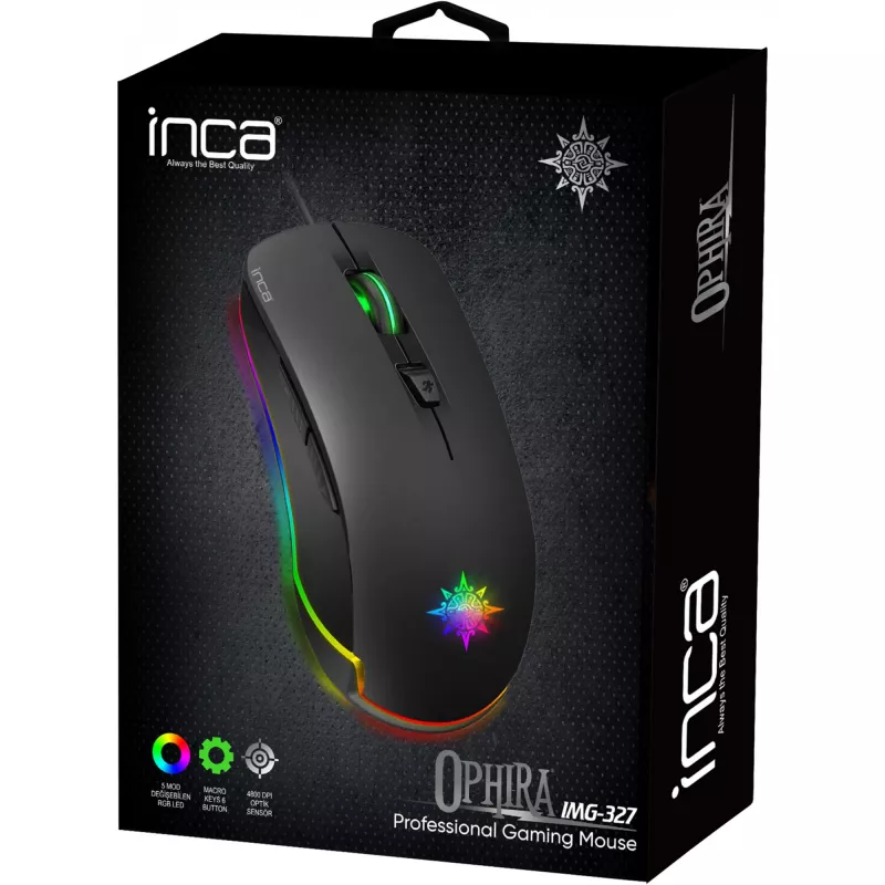 Rato gaming INCA IMG-327 4800 DPI. RGB. 6 botões. USB. SW retail