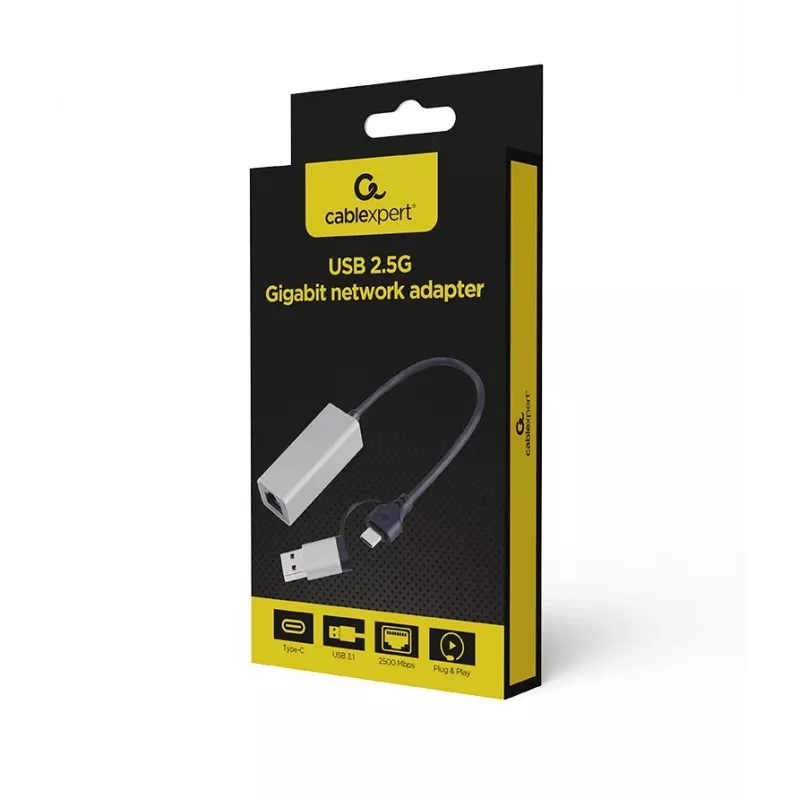 Gembird A-USB3AC-LAN2G-01 Adaptador de rede USB 2,5 Gigabit, cinzento sideral