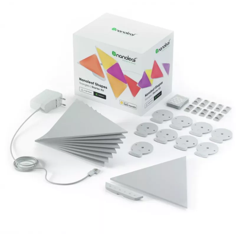 Painéis LED triangulares Nanoleaf NL47-0002TW-9PK — conjunto de 9 painéis de parede RGB, alimentação elétrica, branco
