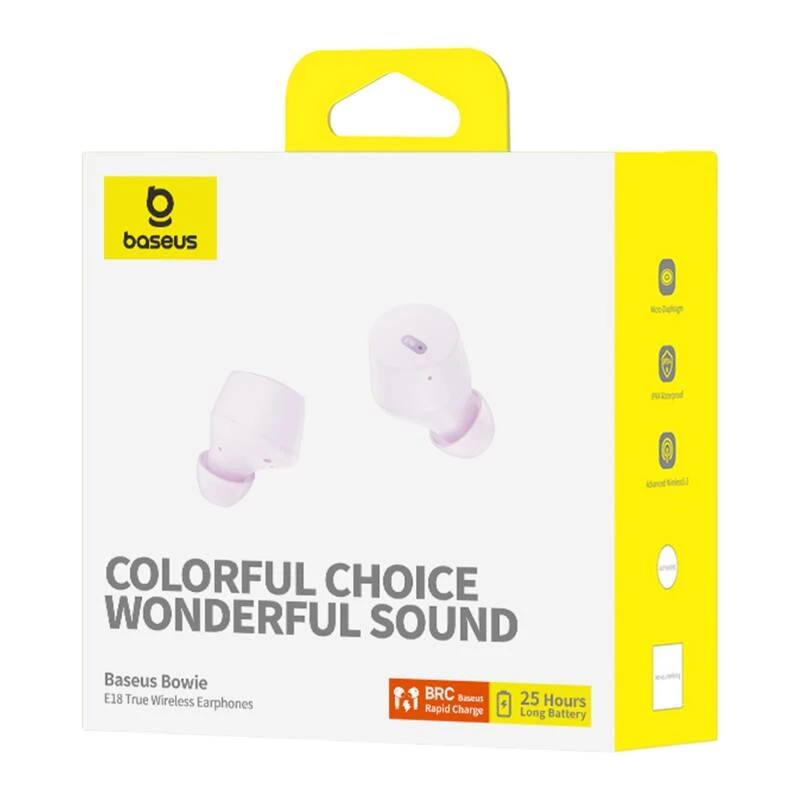 Headset Baseus Bowie E18 True Wireless Stereo (TWS) in-ear Bluetooth USB Type-C roxo — chamadas e música