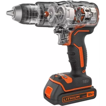 Berbequim com punho de pistola Black & Decker BCD383D2XK-QW 18 V, 2 Ah x2, mandril 13 mm, laranja
