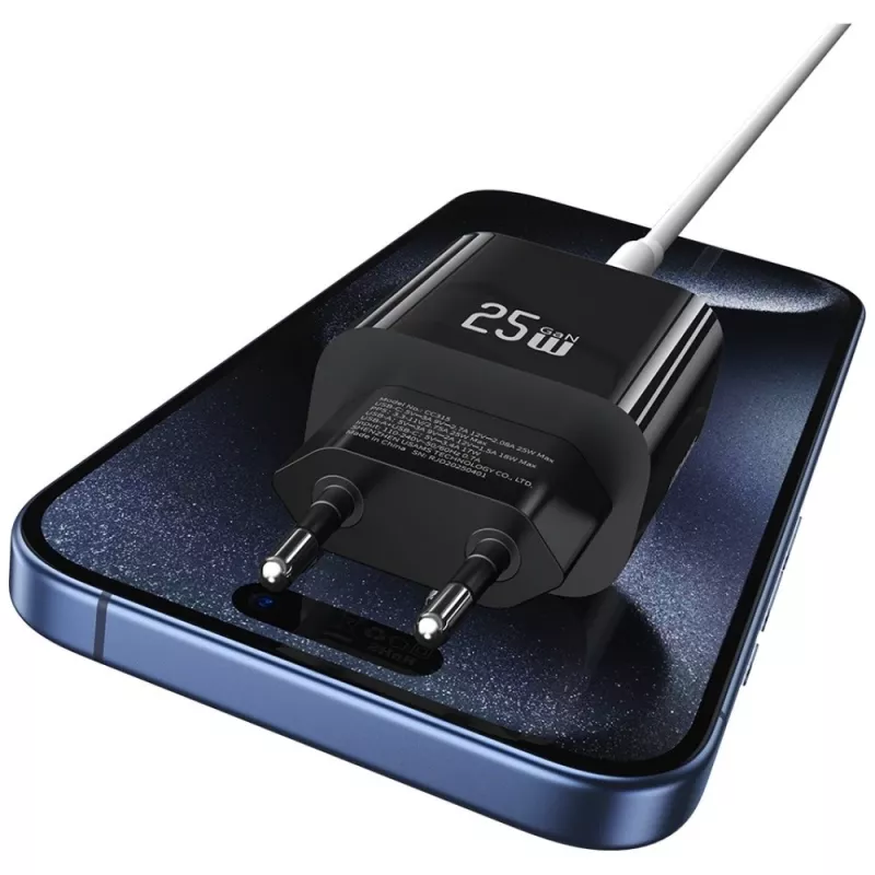 Carregador USB usams USA001629 25W 1×USB-C + 1×USB-A carregamento rápido