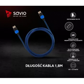 Cabo HDMI Savio GCL-02 1,8 m HDMI Type-A (Standard) preto, azul