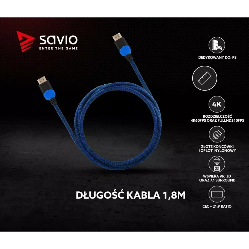 Cabo HDMI Savio GCL-02 1,8 m HDMI Type-A (Standard) preto, azul