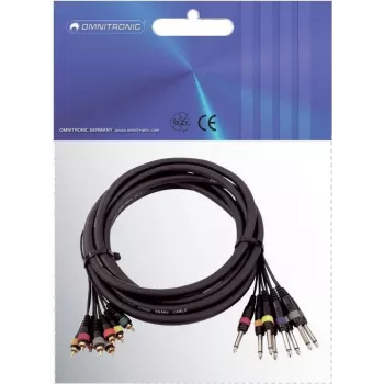Cabo snake de áudio Omnitronic 8×RCA para 8×jack mono de 6,35 mm, 15 m, modelo 30304748