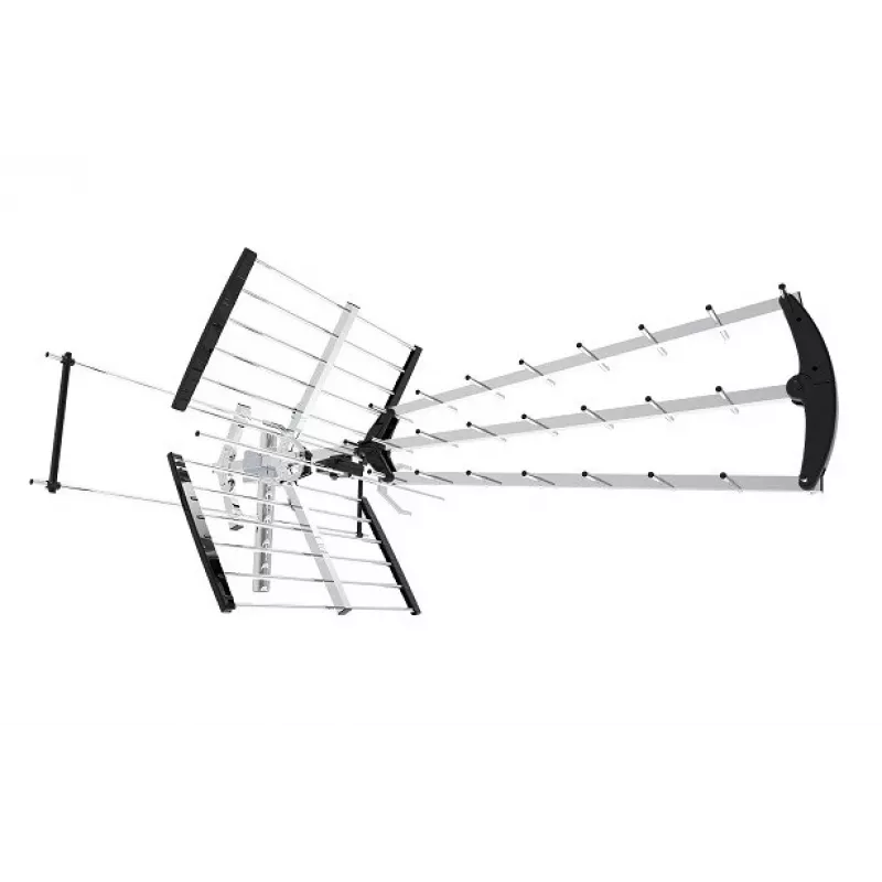 Antena DVB-T interior/exterior LIBOX LB2000 com amplificador de 69 dB, polarização dupla, 174–790 MHz, alumínio/preto
