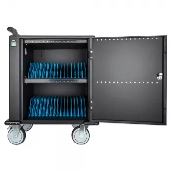 Carrinho de carregamento/trolley Manhattan 32 vias via USB-C para iPad até 13 polegadas, MacBook Air até 13 polegadas e Chromebook até 14 polegadas, também outros tablets/smartphones (com cabo dispositivo-para-USB-C), compartimentos 330x22x235 mm, cabo de carregamento do dispositivo não incluído (recomendado cabo USB-C 35