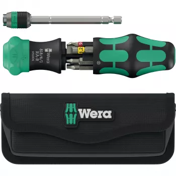 Kraftform Kompakt 26 RA-R com Bolsa, Conjunto de Bits preto/verde, 6 peças, 1/4, com função de catraca e mandril de troca rápida Rapidaptor
