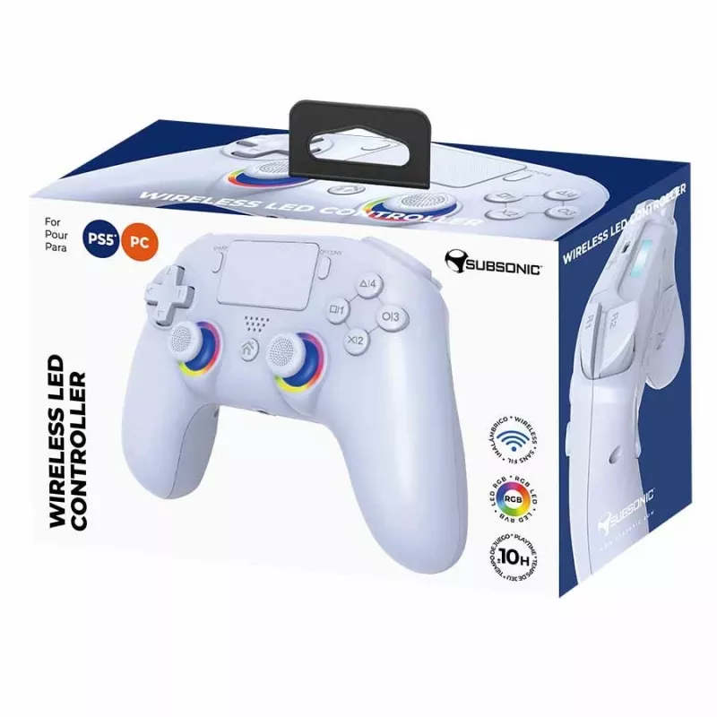 Comando Subsonic PS5 Wireless LED Controller branco D-pad Home Options Share