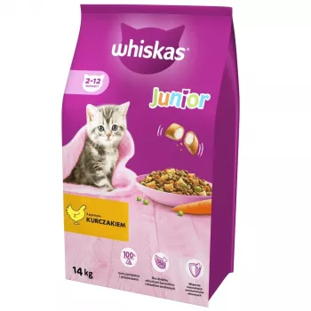 Alimento seco para gatos Whiskas Kitten frango, 14 kg – para gatinhos em crescimento, 35,7% proteína, 13,6% gordura