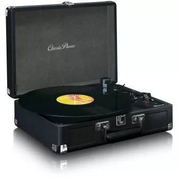 Gira-discos com acionamento por correia Lenco TT-115 Preto – gira-discos portátil tipo mala, Bluetooth 5.0, gravação USB, 33/45/78 rpm
