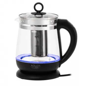 Chaleira elétrica Adler | AD 1299 | elétrica | 2200 W | 1,5 L | vidro | base rotativa 360° | preta