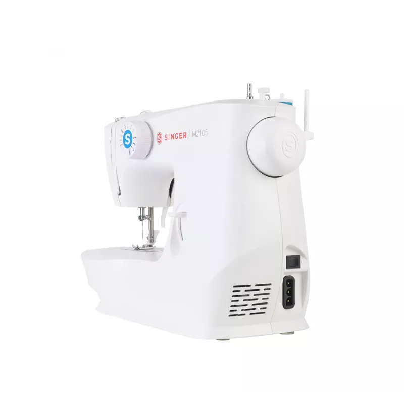 Máquina de costura semiautomática SINGER M2105 – 8 pontos, casa de botão em 4 passos, braço livre, elétrica, branca