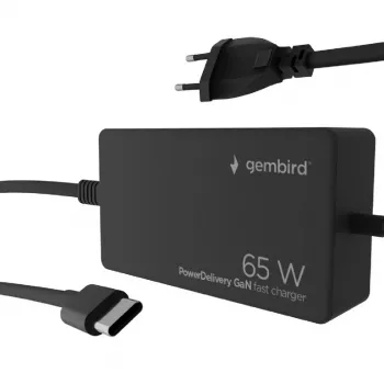 Cablexpert NPA-AC-PDQC65-01 Carregador rápido GaN USB Type-C 65 W PowerDelivery, preto | Cablexpert