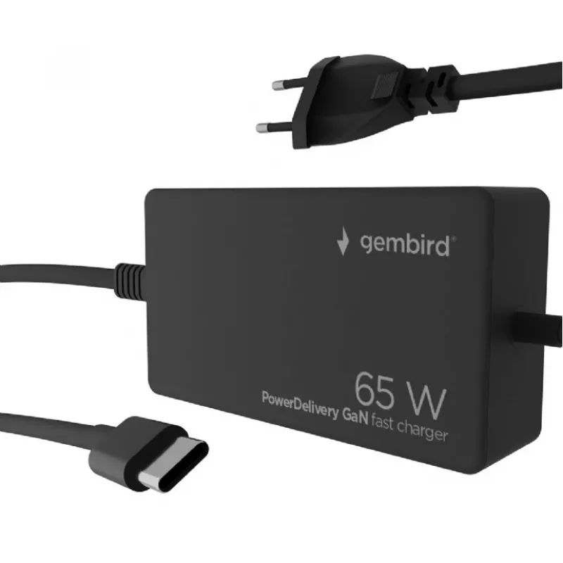 Cablexpert NPA-AC-PDQC65-01 Carregador rápido GaN USB Type-C 65 W PowerDelivery, preto | Cablexpert