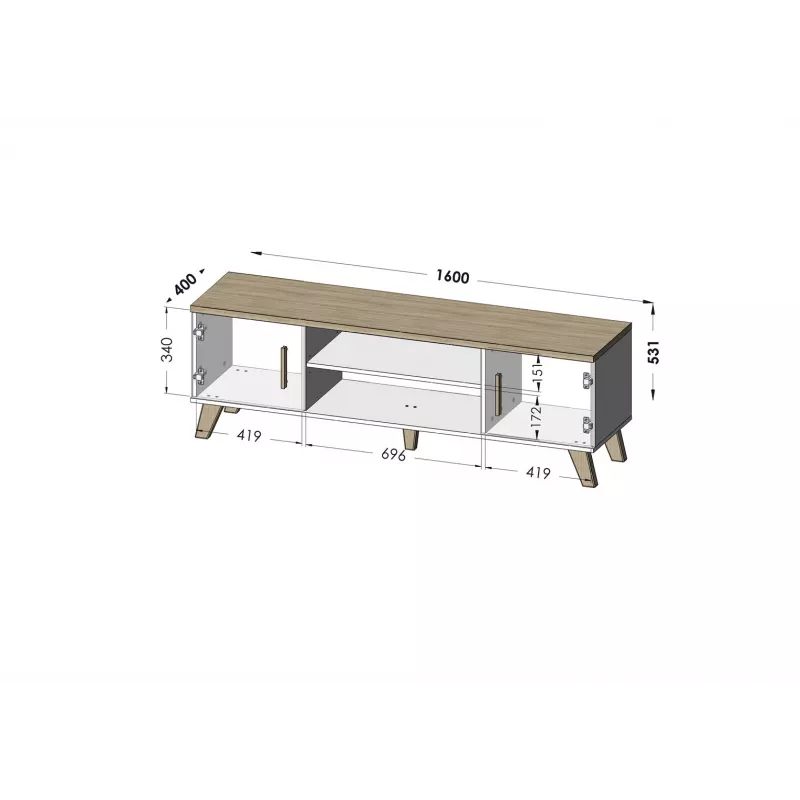 Suporte de TV Cama LOTTA 160 2D2K branco/sonoma