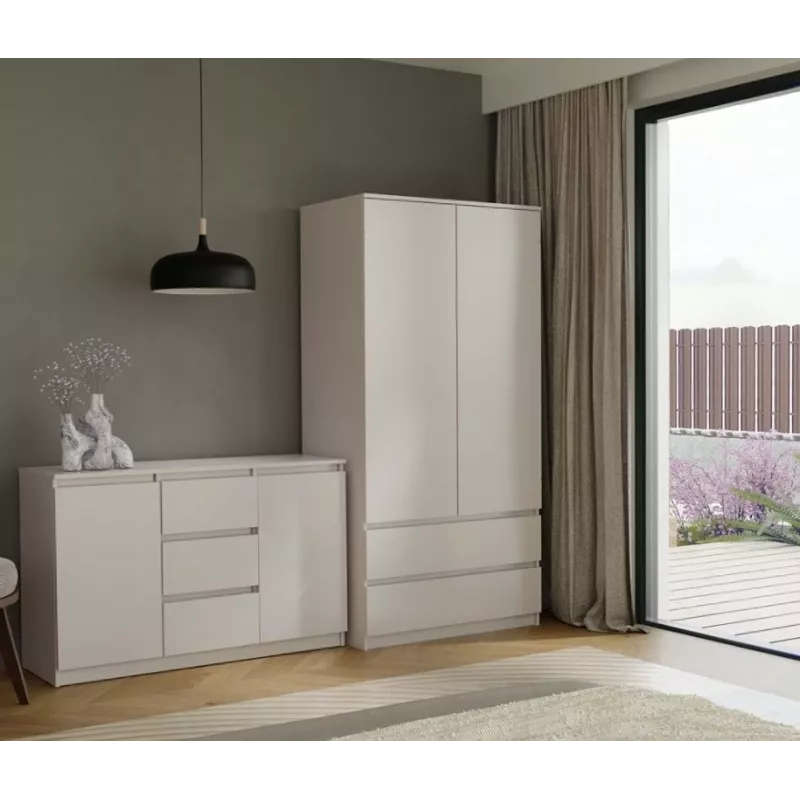 Cómoda com 2 portas e 3 gavetas, cor caxemira