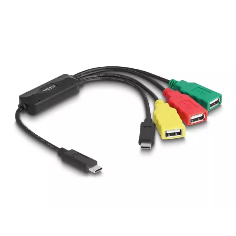 Hub de cabo USB 2.0 DeLOCK 4 portas USB Type-C para 3 x conector fêmea USB-A + 1 x macho USB-C