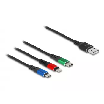 DeLOCK 90156 Cabo de carregamento USB 3 em 1, Type-A para Lightning / Micro USB / USB Type-C, 2 m, multicolor