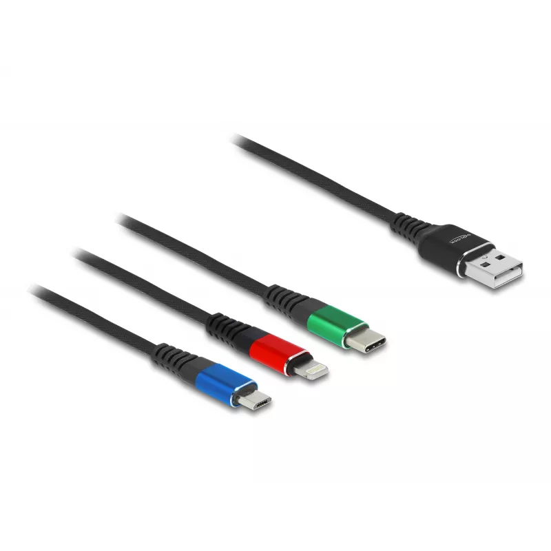 DeLOCK 90156 Cabo de carregamento USB 3 em 1, Type-A para Lightning / Micro USB / USB Type-C, 2 m, multicolor