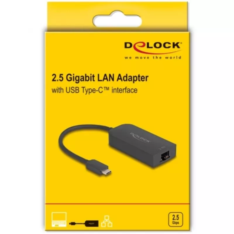 Adaptador DeLOCK 66045 USB 5 Gbps Type-A para 2,5 Gigabit LAN RJ45 preto
