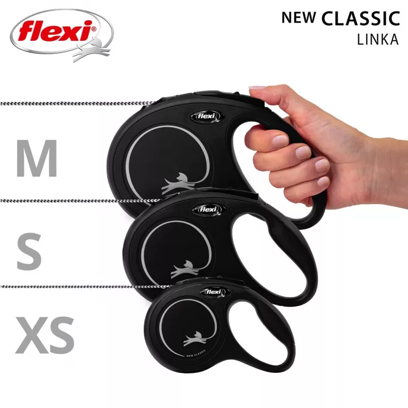 Trella retrátil Flexi New CLASSIC 8 m preta para cão