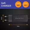Carregador GaN 90W QOLTEC 52420 USB-C PD 5–20V 3A/4,5A saída, 220–240V entrada, cabo 1,8 m, preto