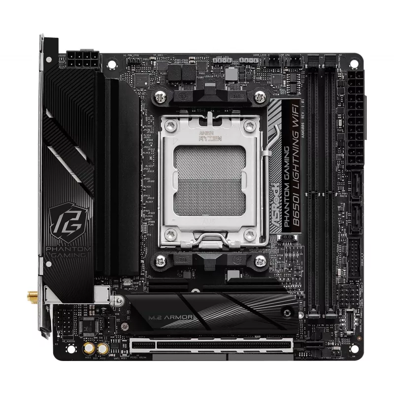 Placa-mãe Mini-ITX ASRock B650I Lightning WiFi — AMD B650, socket AM5, DDR5, 2 DIMM (máx. 96 GB), Wi‑Fi 6E, 2,5Gb LAN