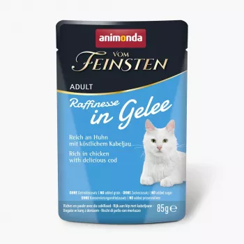 Animonda Vom Feinsten Adult Raffinesse comida húmida para gatos em geleia com frango e bacalhau, 85 g