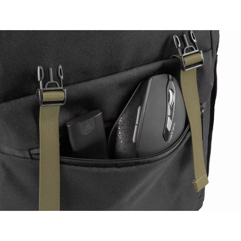 NATEC Niala NTO-2239 mochila para portátil de 39,6 cm (15,6 polegadas), 18 L, resistente a salpicos, poliéster reciclado, preto/verde escuro