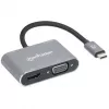 Docking station USB-C Manhattan, ligações (x4): HDMI, USB-A, USB-C e VGA, com Power Delivery (PD) 87W – carregador USB-C externo necessário (não incluído). Alimentado por USB (sem fonte de alimentação externa necessária) quando o PD não é utilizado, alumínio
