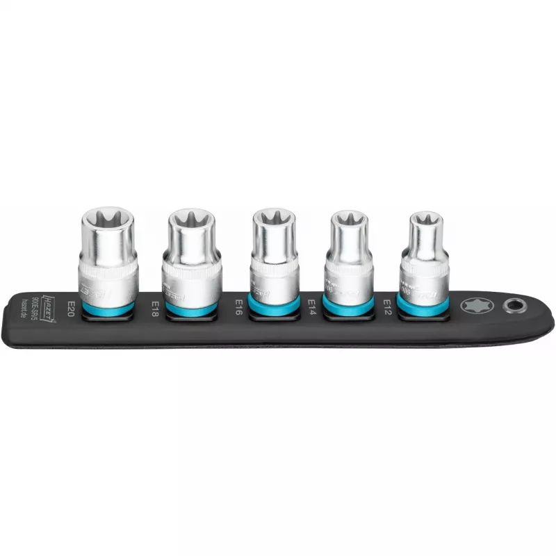 Conjunto de chaves de caixa Hazet 900E-SR/5 — encaixe 1/2 polegadas TORX E12–E20 chaves de caixa curtas