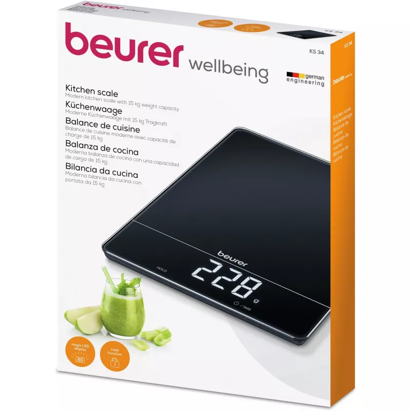 Balança de cozinha Beurer KS 34 preta máx. 15,0 kg KS34XL Beurer