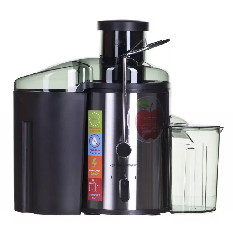 Extrator de sumo ESPERANZA EKJ002 — 500 W, depósito de sumo de 0,45 L, depósito de bagaço de 1,5 L, aço inoxidável/preto