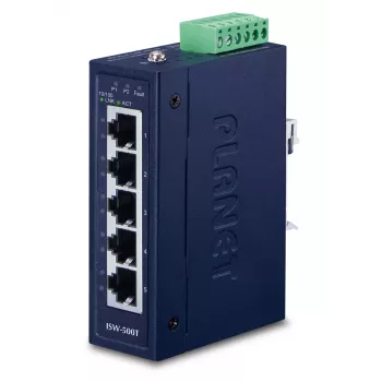 Switch de rede PLANET ISW-500T, não gerido 5 portas Fast Ethernet (10/100), 12–48V, azul