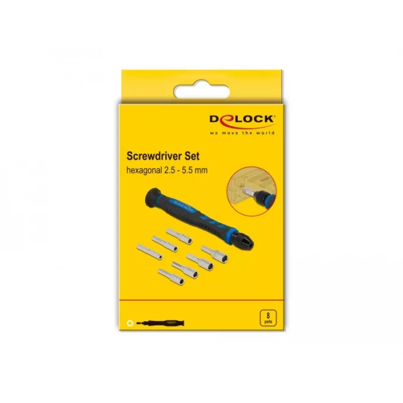 Conjunto de chaves de fendas DeLOCK 90551 8 peças sextavado exterior fenda oca 2,5 - 5,5 mm