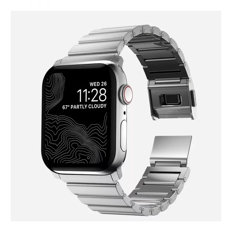 Pulseira Nomad NM1A4HSXS0 para relógio desportivo, aço inoxidável, prateada, largura 35 mm, 108,9 g