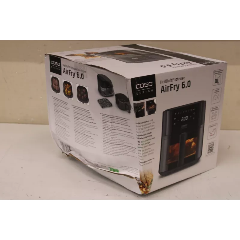 Caso Designer fritadeira de ar quente AirFry 6.0, capacidade 6 L, preto | Caso Designer fritadeira de ar quente | AirFry 6.0 | Potência 1700 W | Capacidade 6 L | Preto | EMBALAGEM DANIFICADA, PEQUENO AMOLGADO NA LATERAL